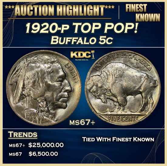 1920-p Buffalo Nickel TOP POP! 5c ms67+ SEGS