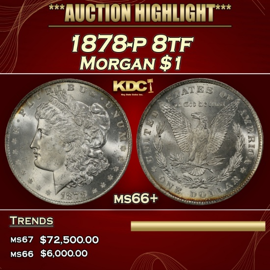 1878-p 8tf Morgan Dollar $1 ms66+ SEGS