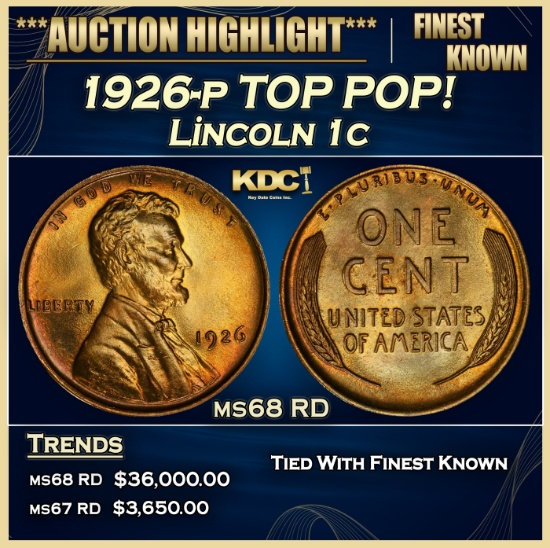 1926-p Lincoln Cent TOP POP! 1c ms68 RD SEGS