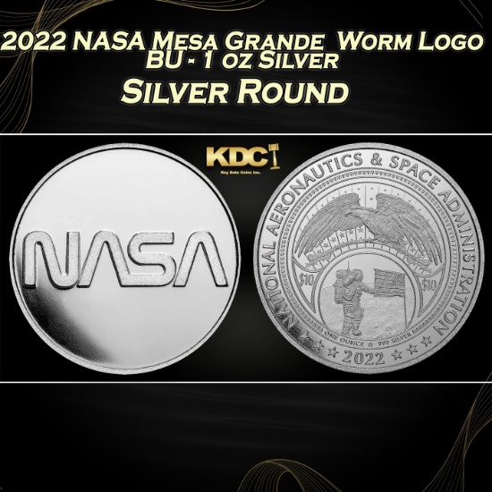 2022 NASA Mesa Grande  Worm Logo BU - 1 oz Silver Round Round