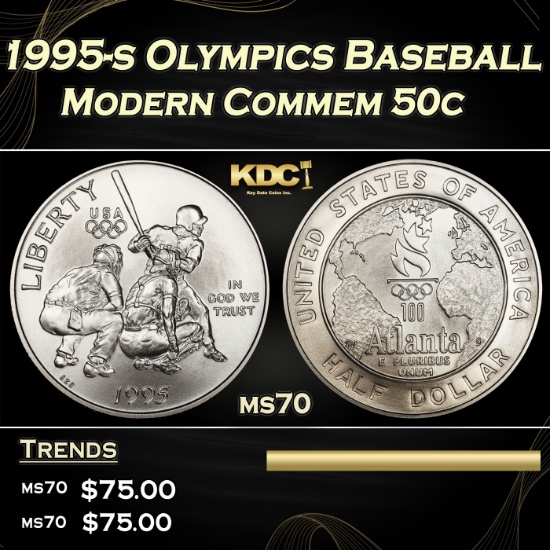 1995-s Olympics Baseball Modern Commem Half Dollar 50c ms70 SEGS