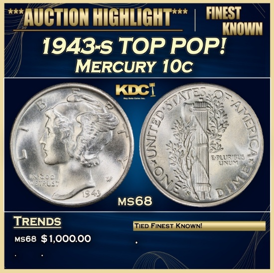 1943-s Mercury Dime TOP POP! 10c ms68 SEGS