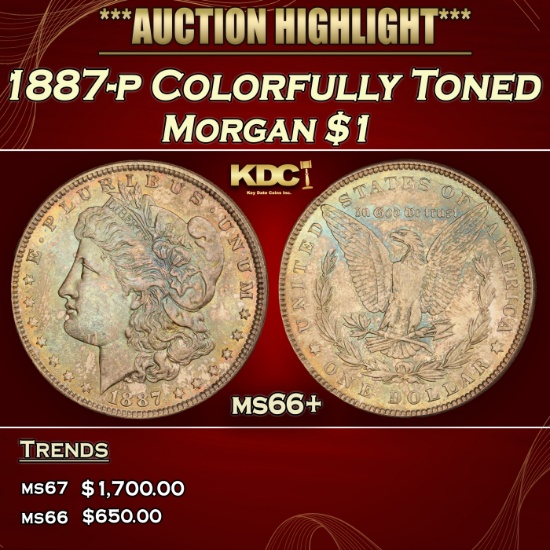 1887-p Morgan Dollar Colorfully Toned $1 ms66+ SEGS
