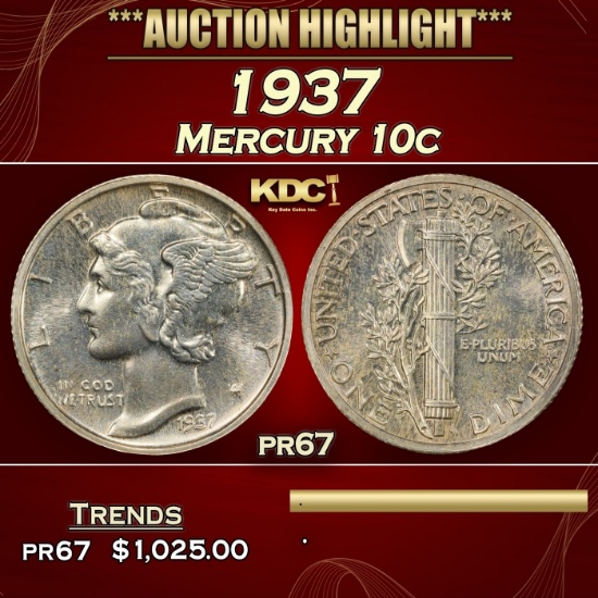 1937 Proof Mercury Dime 10c pr67 SEGS