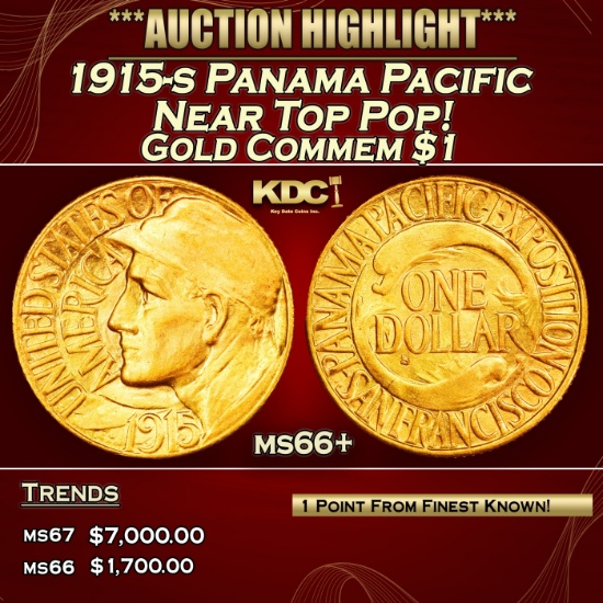 1915-s Panama Pacific Gold Commem Dollar Near Top Pop! 1 ms66+ SEGS