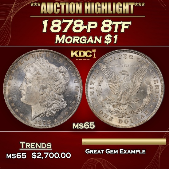 1878-p 8tf Morgan Dollar $1 ms65 SEGS