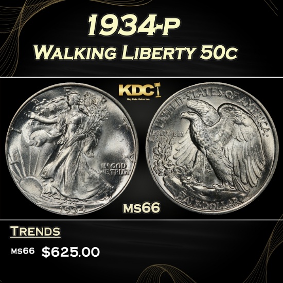 1934-p Walking Liberty Half Dollar 50c Grades ms66