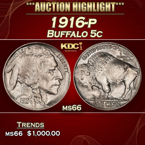 1916-p Buffalo Nickel 5c ms66 SEGS