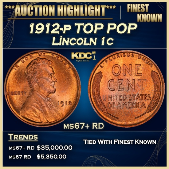 1912-p Lincoln Cent TOP POP 1c ms67+ RD SEGS
