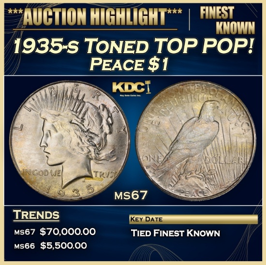 1935-s Peace Dollar Toned TOP POP! $1 ms67 SEGS