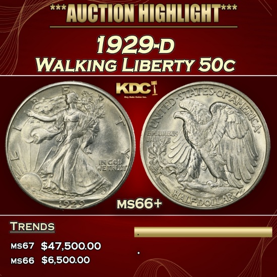 1929-d Walking Liberty Half Dollar 50c ms66+ SEGS