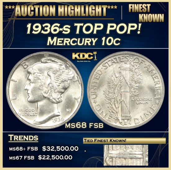 1936-s Mercury Dime TOP POP! 10c ms68 fsb SEGS