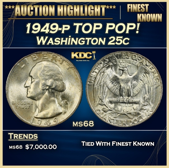 1949-p Washington Quarter TOP POP! 25c ms68 SEGS