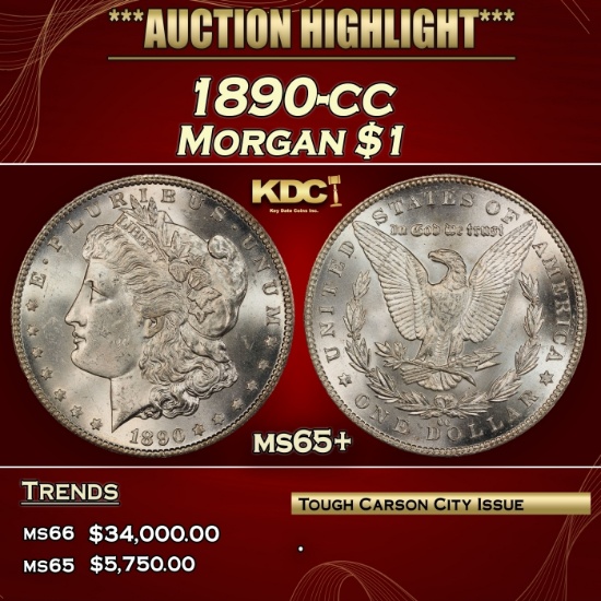 1890-cc Morgan Dollar $1 ms65+ SEGS