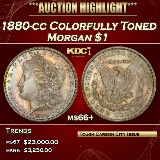 1880-cc Morgan Dollar Colorfully Toned $1 ms66+ SEGS