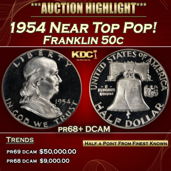 1954 Proof Franklin Half Dollar Near Top Pop! 50c pr68+ DCAM SEGS