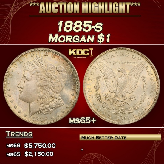 1885-s Morgan Dollar $1 ms65+ SEGS