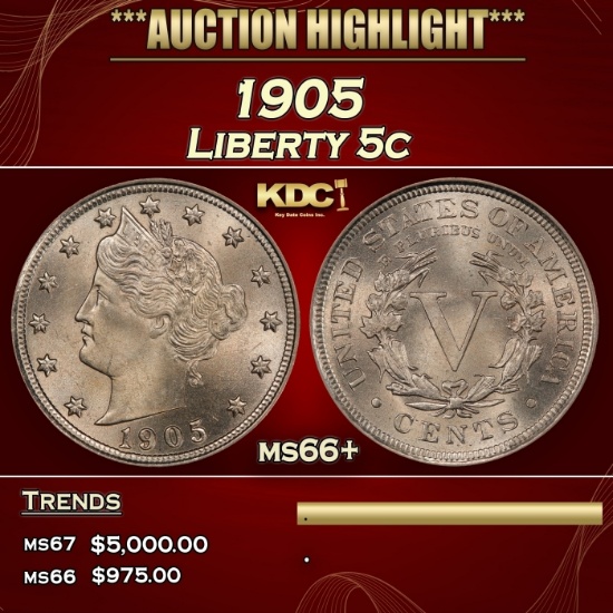 1905 Liberty Nickel 5c ms66+ SEGS