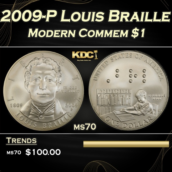 2009-P Louis Braille Modern Commem Dollar $1 ms70 SEGS
