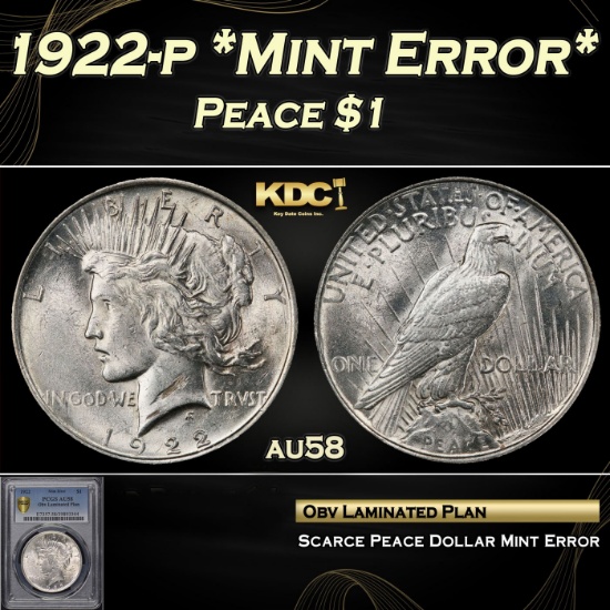 PCGS 1922-p Peace Dollar *Mint Error* $1 au58 PCGS