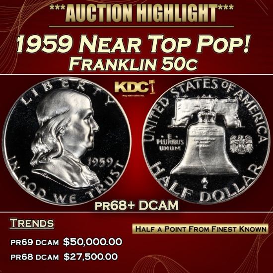 1959 Proof Franklin Half Dollar Near Top Pop! 50c pr68+ DCAM SEGS