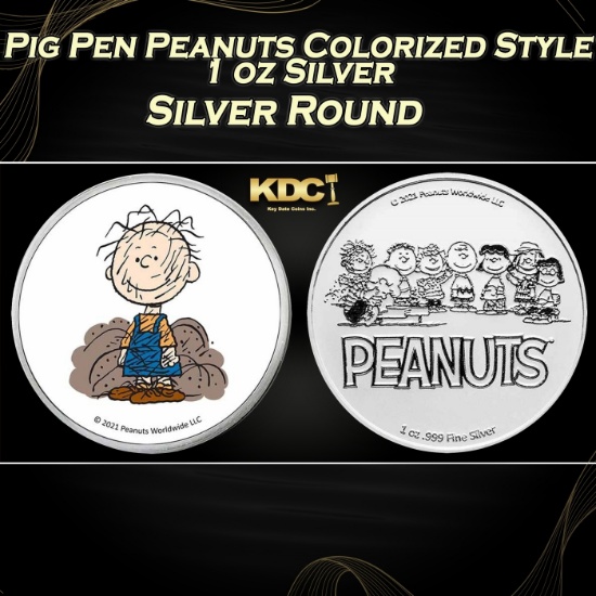 Pig Pen Peanuts Colorized Style - 1 oz Silver Round Round