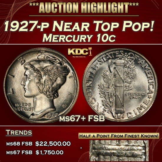 1927-p Mercury Dime Near Top Pop! 10c ms67+ FSB SEGS