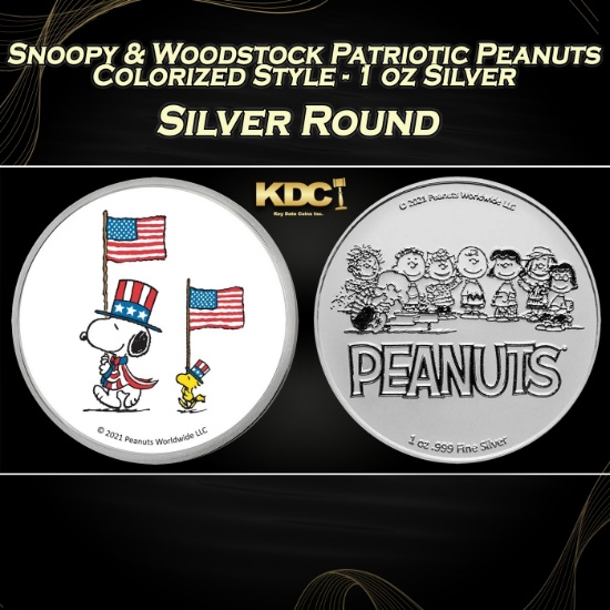 Snoopy & Woodstock Patriotic Peanuts Colorized Style - 1 oz Silver Round Round