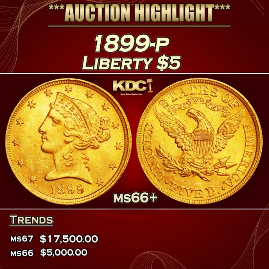 1899-p Gold Liberty Half Eagle $5 ms66+ SEGS