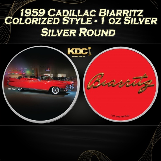 1959 Cadillac Biarritz Colorized Style - 1 oz Silver Round Round