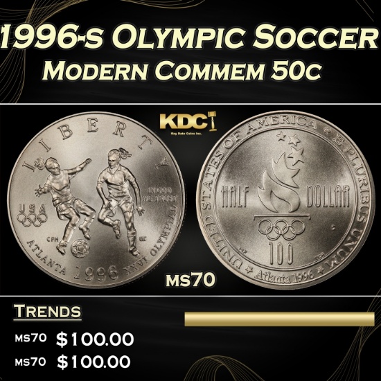 1996-s Olympic Soccer Modern Commem Half Dollar 50c ms70 SEGS
