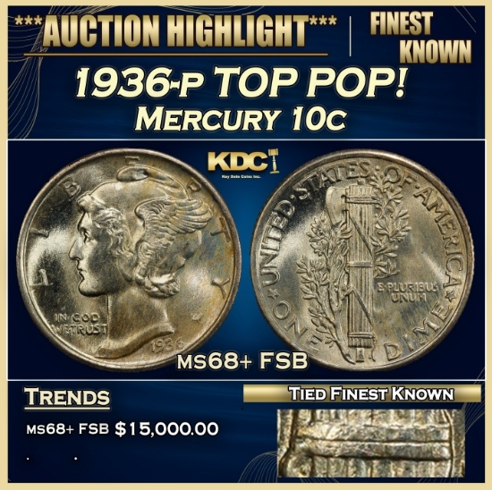 1936-p Mercury Dime TOP POP! 10c ms68+ FSB SEGS