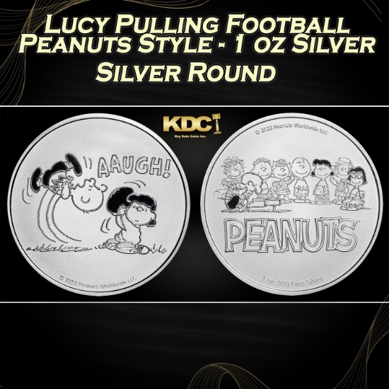 Lucy Pulling Football Peanuts Style - 1 oz Silver Round Round