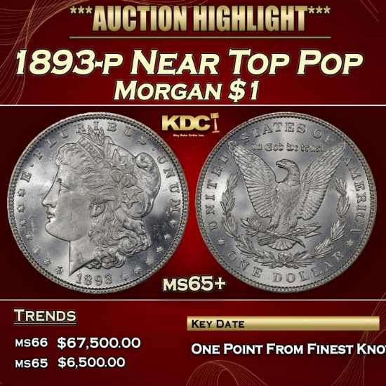 1893-p Morgan Dollar Near Top Pop $1 Grades ms65+