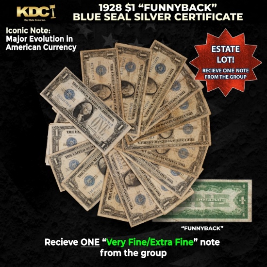 1x 1928 $1 Funnyback Blue Seal Silver Certificate Grades VF/XF