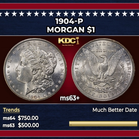 1904-p Morgan Dollar $1 Grades ms63+