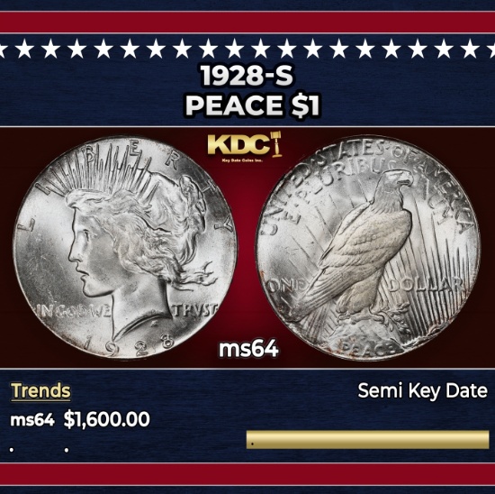 1928-s Peace Dollar $1 ms64 SEGS