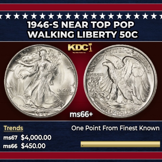 1946-s Walking Liberty Half Dollar Near Top Pop 50c ms66+ SEGS