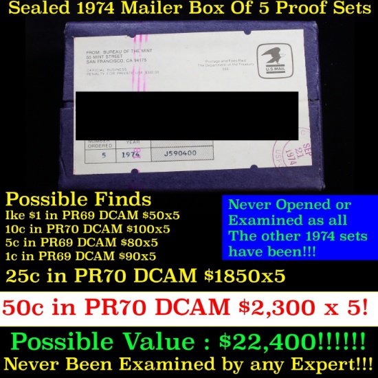 Original sealed box 5- 1974 United States Mint Proof Sets