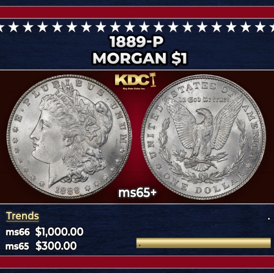 1889-p Morgan Dollar $1 Grades ms65+