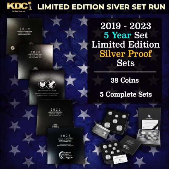 2019-2023 5 Year Set of Limited Edition Silver Proof Sets - 38 Coins Total, 5 Complete Sets Over 11