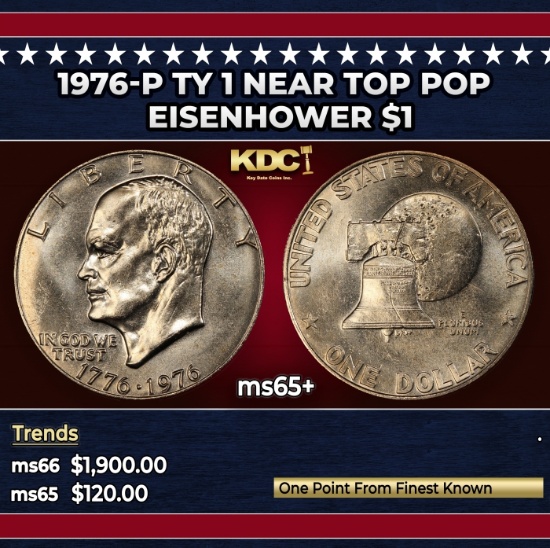 1976-p Ty 1 Eisenhower Dollar Near Top Pop $1 ms65+ SEGS