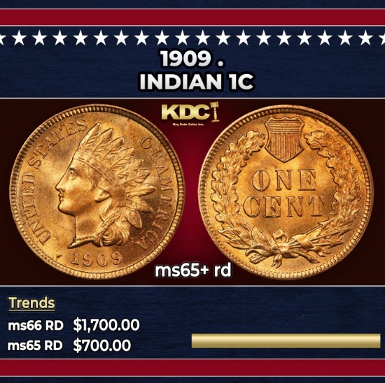 1909 Indian Cent . 1c ms65+ rd SEGS