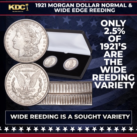 1921 Morgan Dollar Normal & Wide Edge Reeding Set A Top 100 Variety