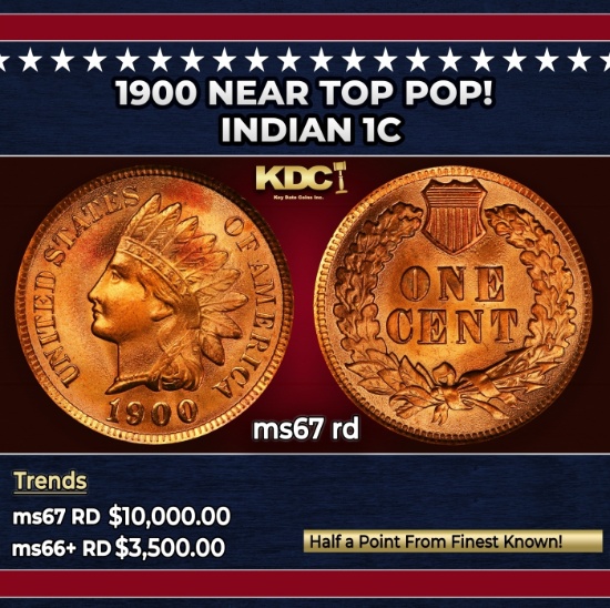 1900 Indian Cent Near Top Pop! 1c ms67 rd SEGS