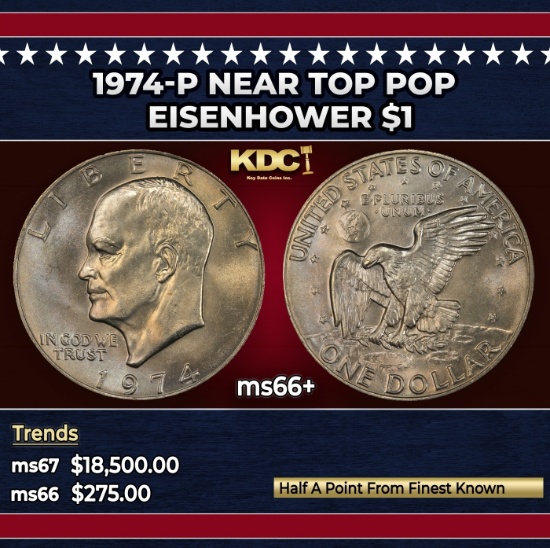 1974-p Eisenhower Dollar Near Top Pop $1 ms66+ SEGS