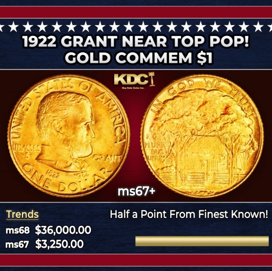 1922 Grant Gold Commem Dollar Near Top Pop! 1 ms67+ SEGS