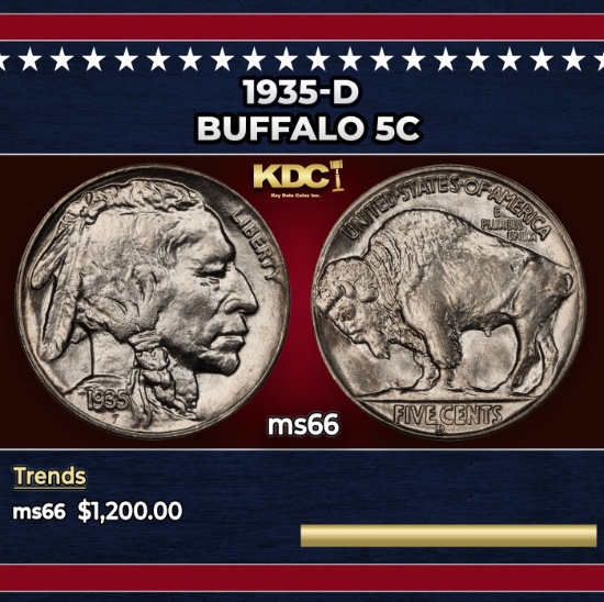 1935-d Buffalo Nickel 5c ms66 SEGS