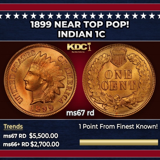1899 Indian Cent Near Top Pop! 1c ms67 rd SEGS