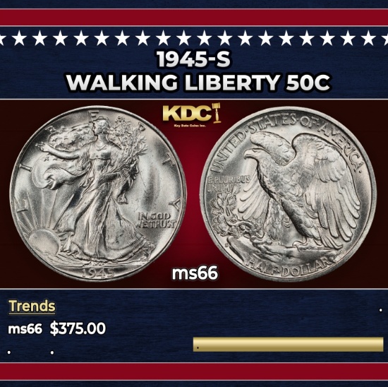1945-s Walking Liberty Half Dollar 50c Grades ms66